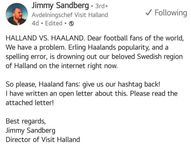 L'annuncio del direttore Jimmy Sandberg su Linkedin [Credit: Twitter] - Sportitalia