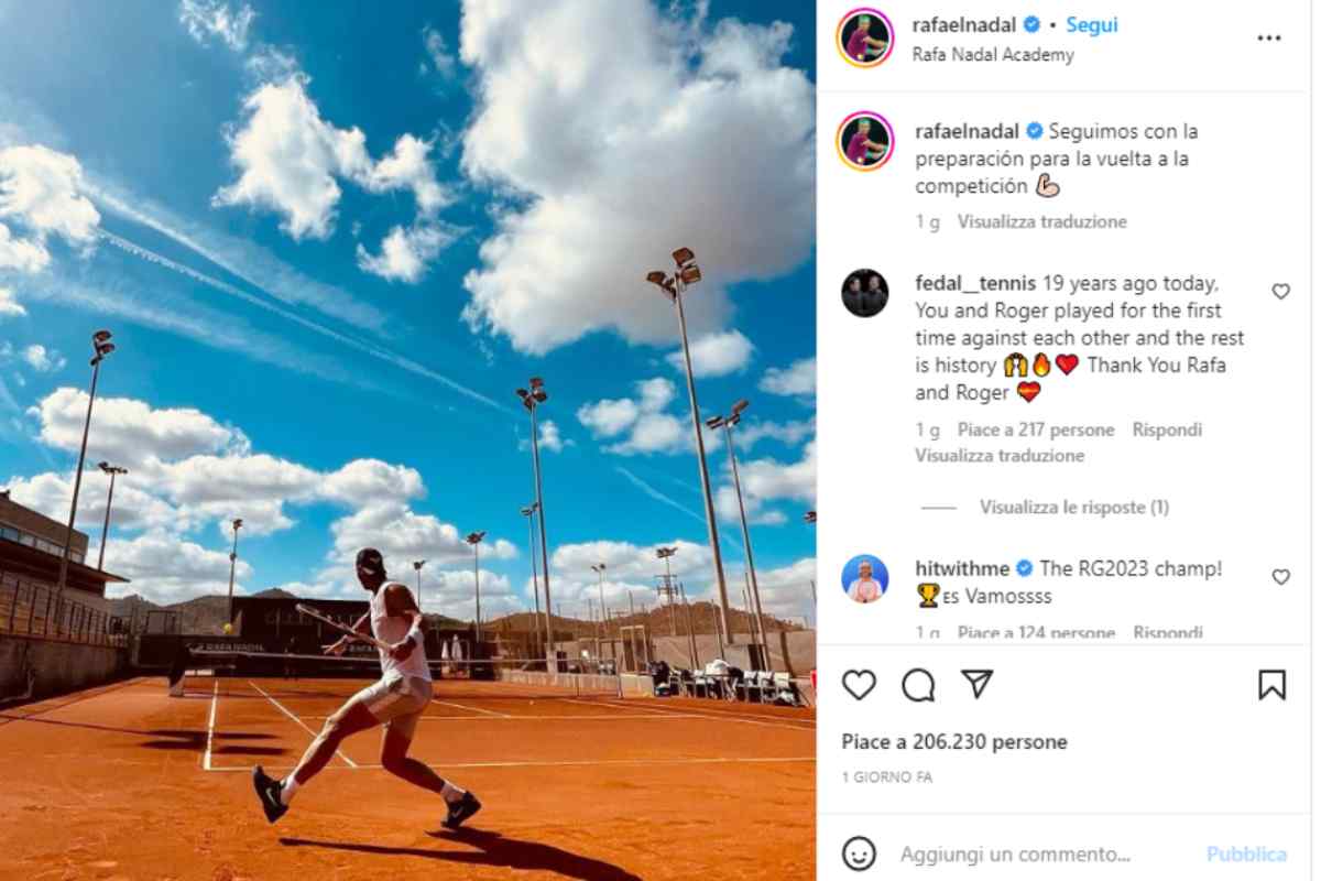 Nadal post Instagram recupero