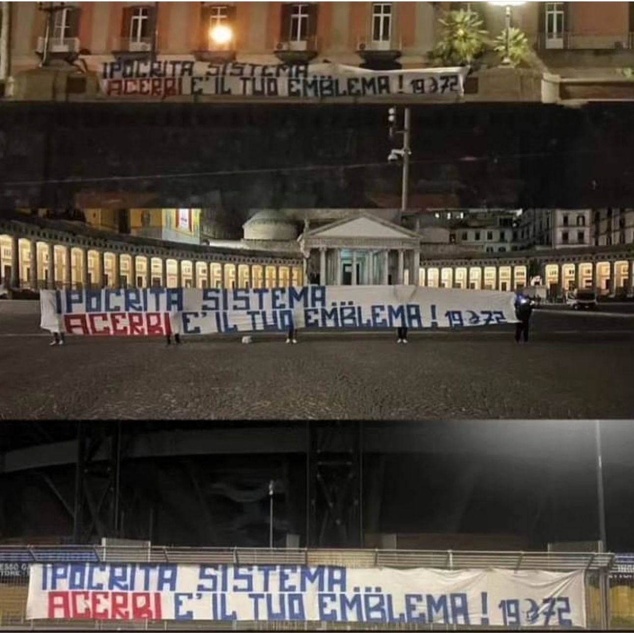 Napoli, striscione della Curva: “Ipocrita il sistema. Acerbi è il tuo emblema”