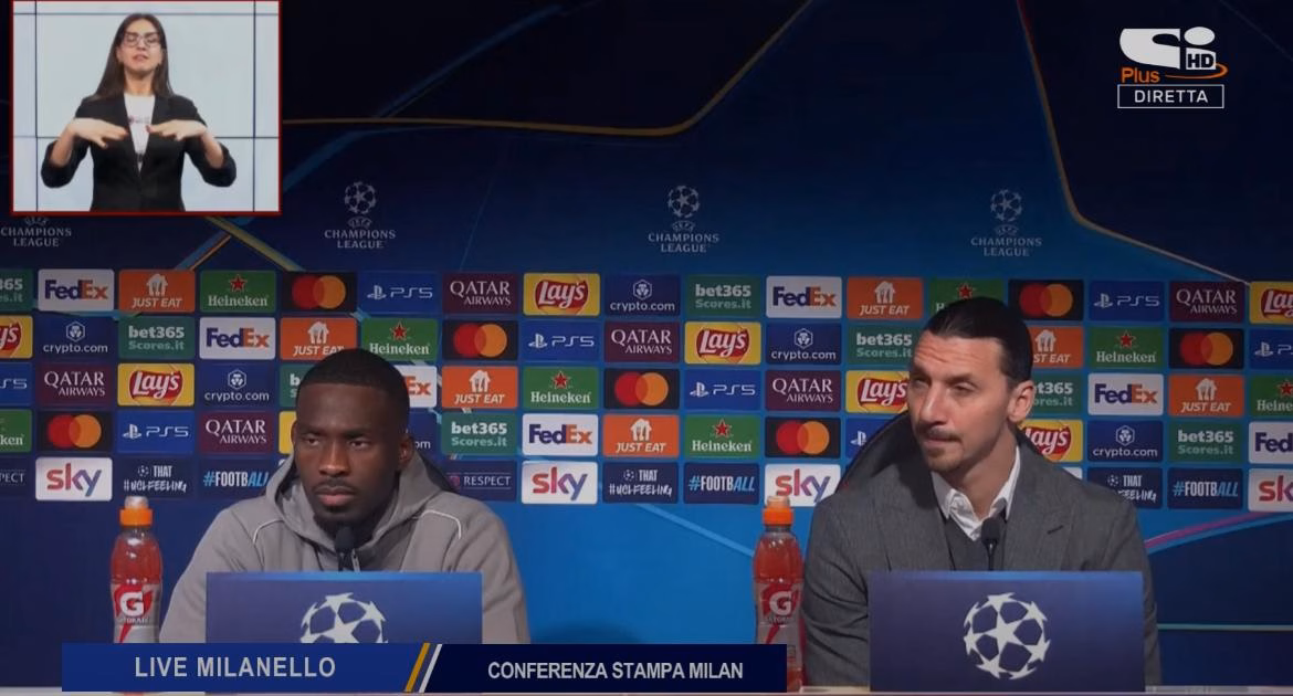 Zlatan Ibrahimovic e Fikayo Tomori in conferenza stampa prima di Milan-Feyenoord