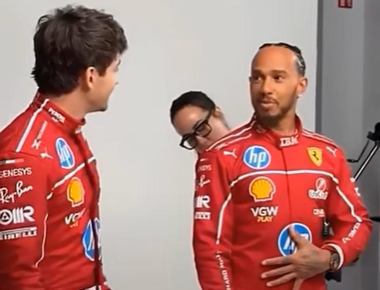 Hamilton e Leclerc a uno shooting Ferrari