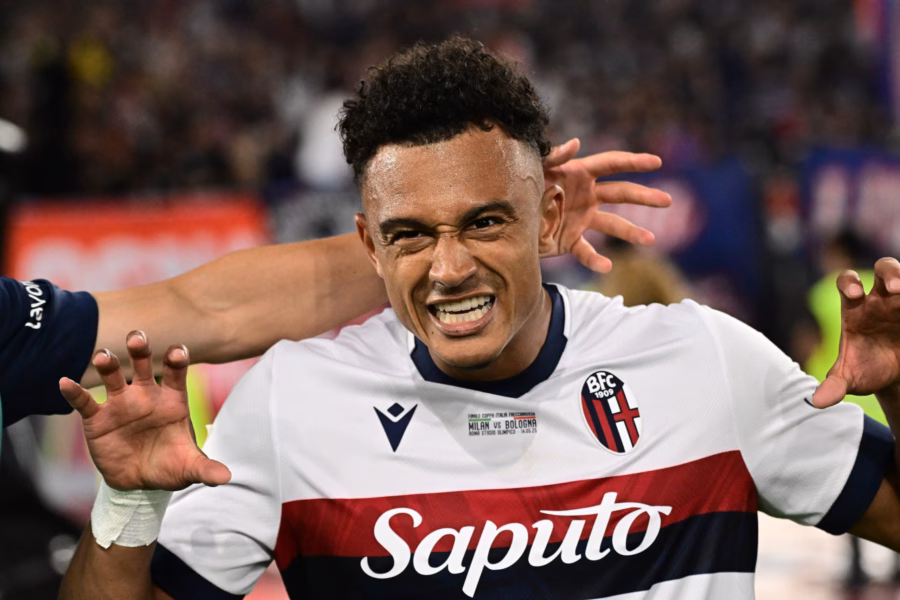 Esultanza Ndoye, finale Coppa Italia, Milan-Bologna