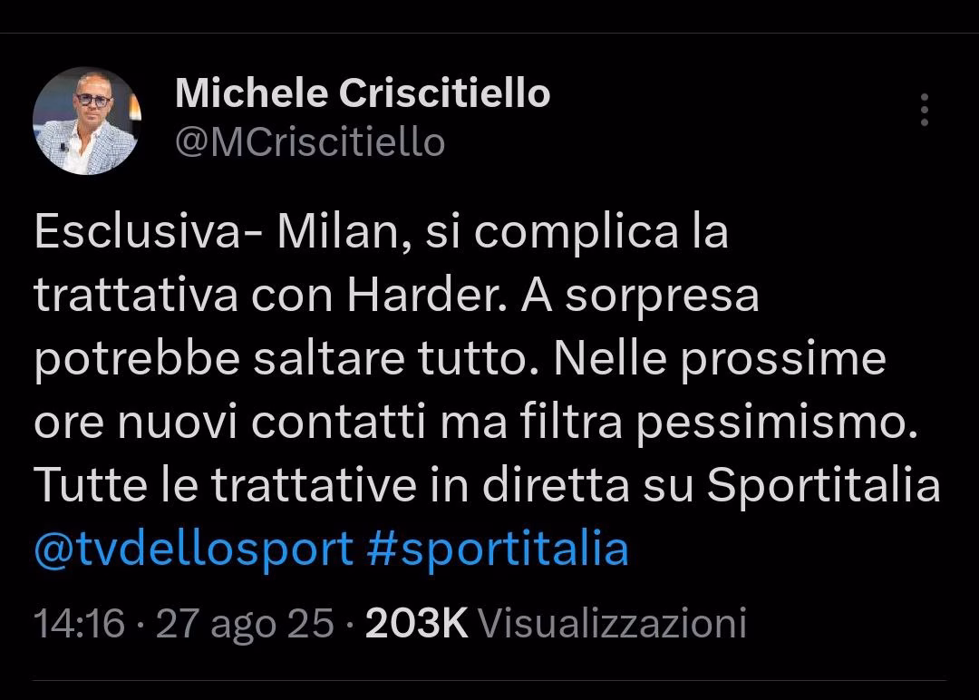 Criscitiello su Harder-Milan