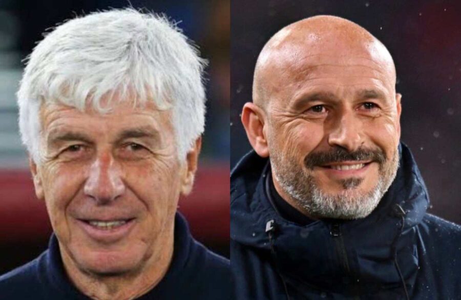 Gian Piero Gasperini (allenatore Roma) e Vincenzo Italiano (tecnico Bologna)