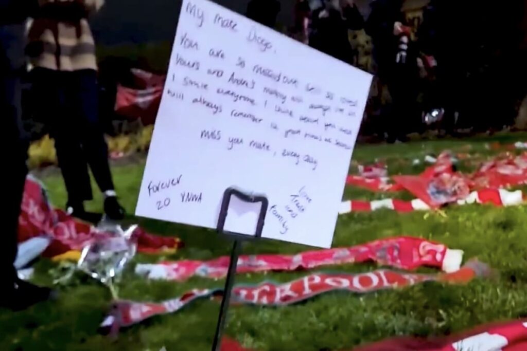 L’omaggio del Real Madrid ad Anfield per Diogo Jota