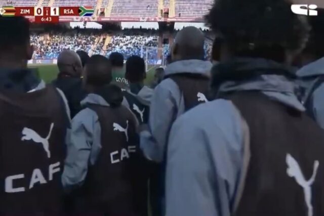 L’esultanza del Sudafrica per il vantaggio nella sfida contro lo Zimbabwe in Coppa d’Africa