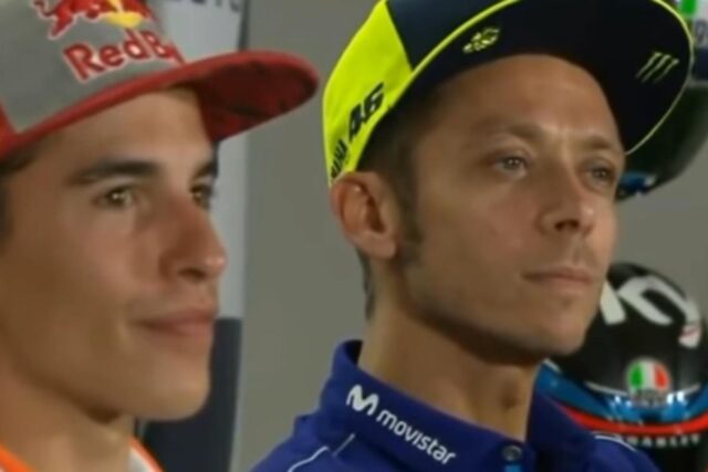 Marc Marquez e Valentino Rossi in conferenza stampa