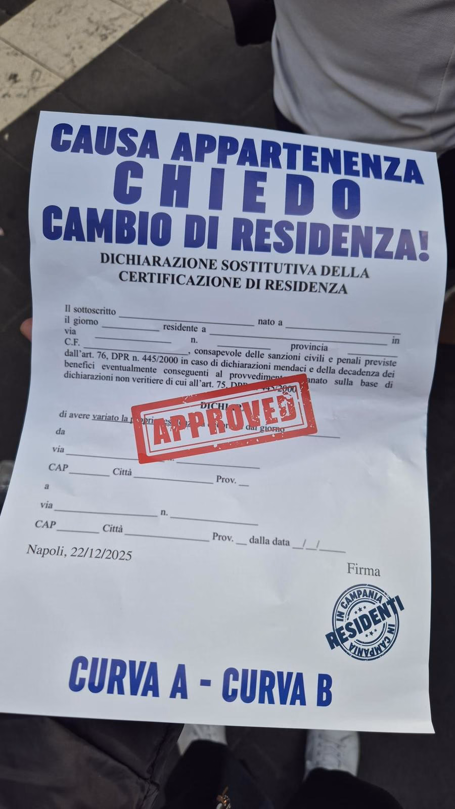 Il volantino di protesta dei tifosi del Napoli